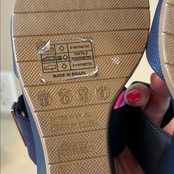 Malu Navy Blue Slide Sandals with Gold Accent - Picture 10 of 11